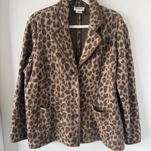 Vintage Talbots Leopard Blazer Jacket Size 1X Coat 100% Merino Wool 80s 90s